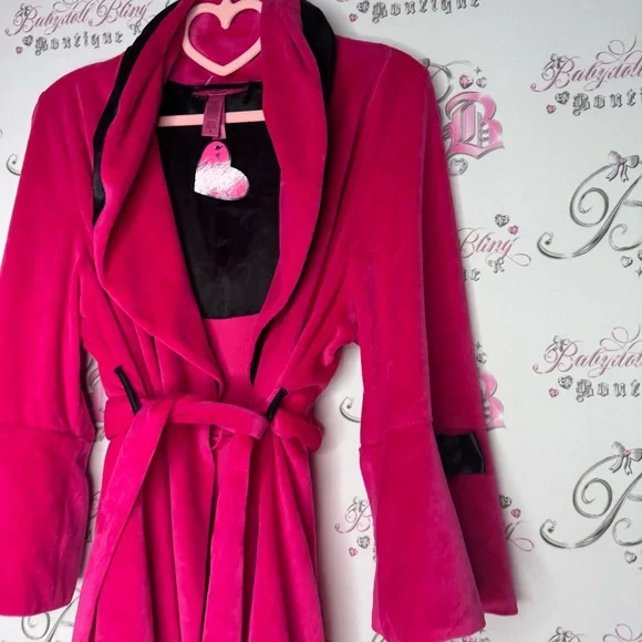 Betsey johnson robe pink black floral detail waist tie belt brand new with tags - Picture 5 of 14